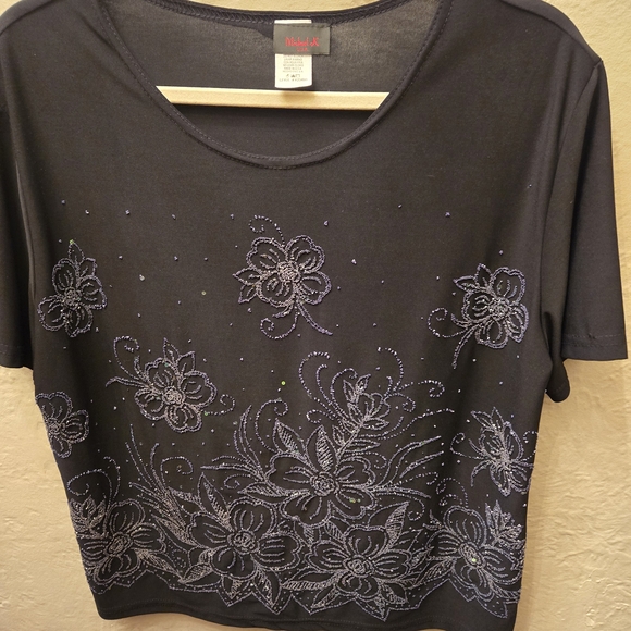 Vintage Y2K Michael K. Beaded Floral Top – Black Sparkle - Picture 7 of 8